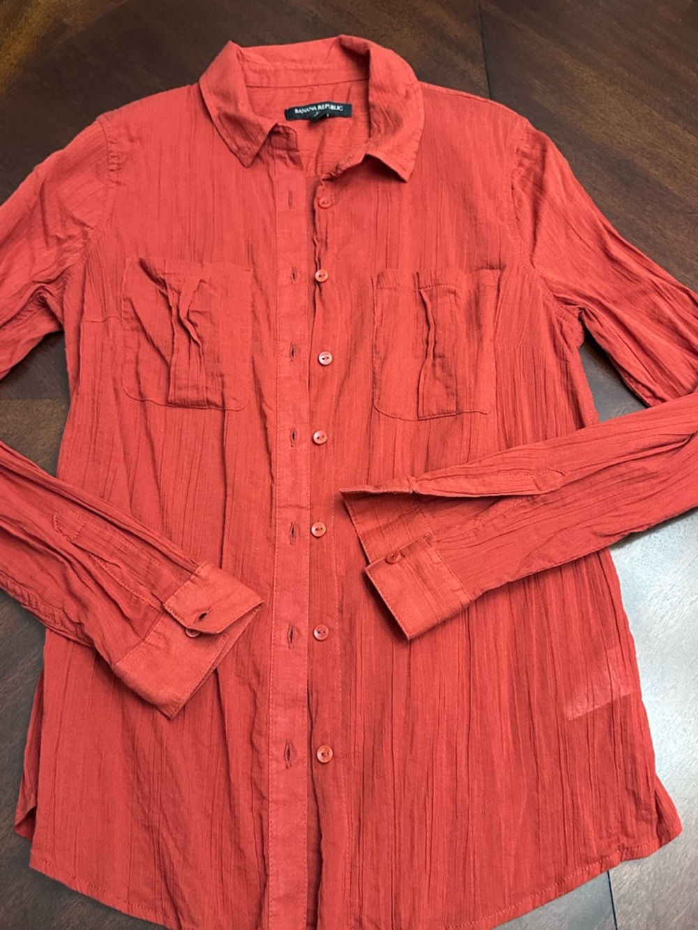 Banana Republic Lightweight Cotton Gauze Burnt Orange Rust Button Blouse Shirt